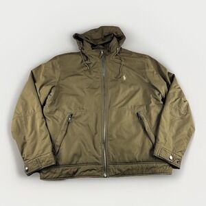 Vintage Polo Ralph Lauren Fleece Lined Jacket Men M Green Hooded 90s Zip Up Coat